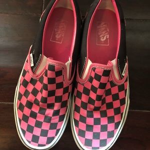 Checkered pink and black vans